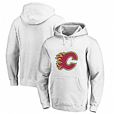 Men's Customized Calgary Flames White All Stitched Pullover Hoodie